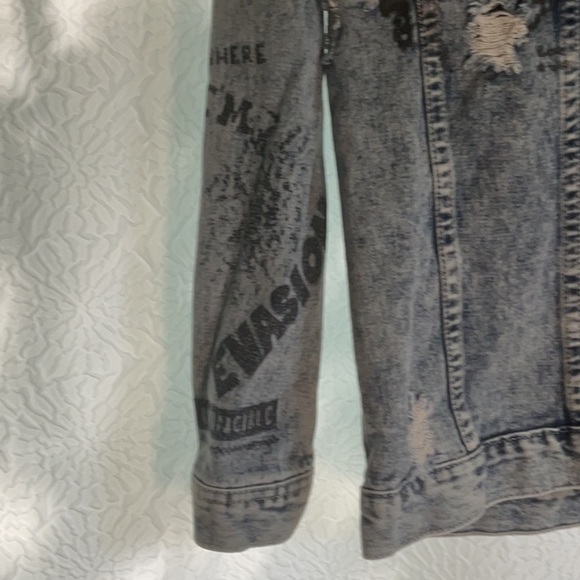 Women's Distressed Denim Jacket - Blue and Black - Picture 2 of 9